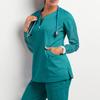 Nurse Uniform Top with 4 Pockets Zipper Half Placket Long Sleeve Side Slit Hem Loose Fit Nurse Scrub Top Workwear