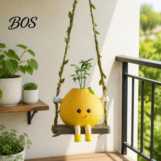 Fresh Home Wall Accents Cute Swinging Lemon Hanging Ornament, Smiling Figurine, Resin Swing Cartoon Face Decor Decor, Boho Art for Bedroom Balcony