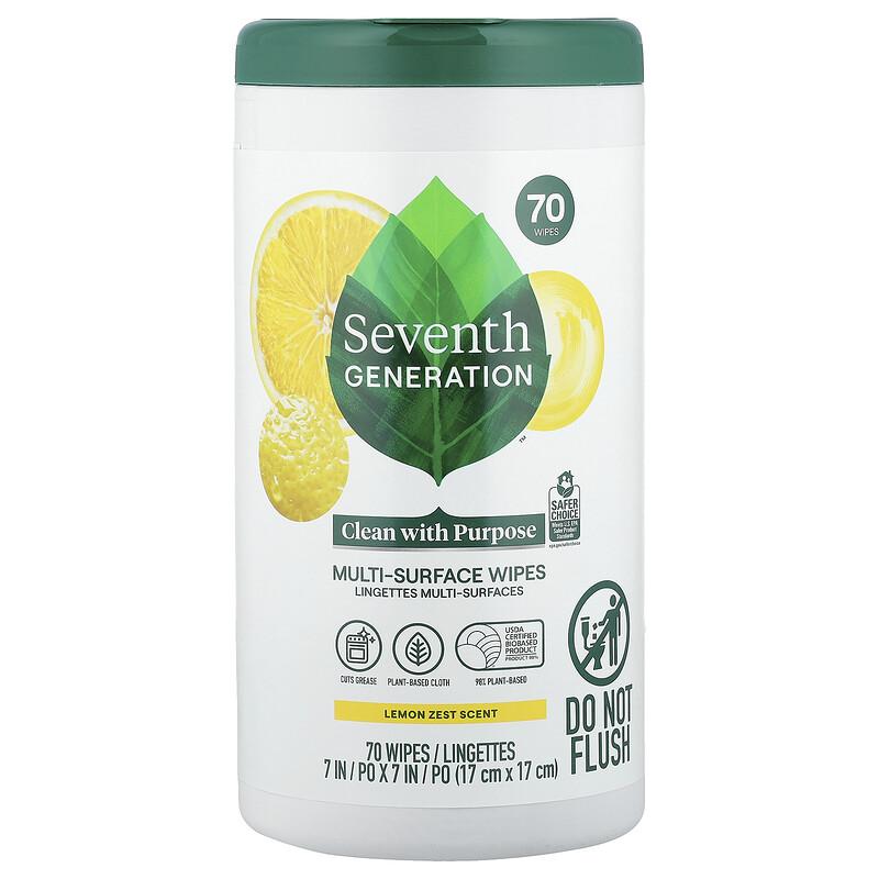 Multi-Surface Wipes, Lemon Zest, 70 Wipes