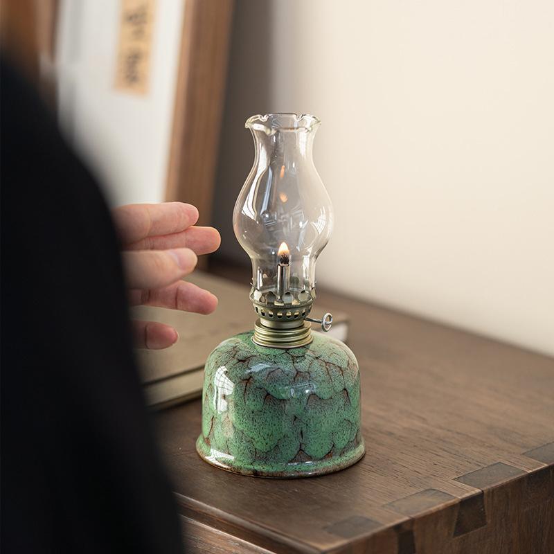 Китайский стиль Масляная лампа Винтажные поделки Чайный домик Керосиновая лампа Кабинет Спальня Керамические лампы Гхи Нарисованные вручную узоры Украшения