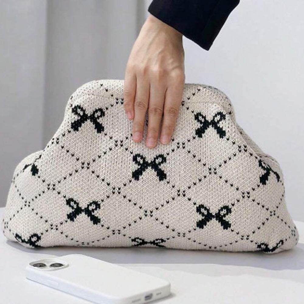 New Crochet Design Knitted Clutch Bag Portable Casual Cosmetic Bag Colorblock Handbag Women