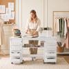 Foldable sewing table with 2 magnetic doors, rolling craft table with 4 boxes, 20 holding pins, storage compartment, white