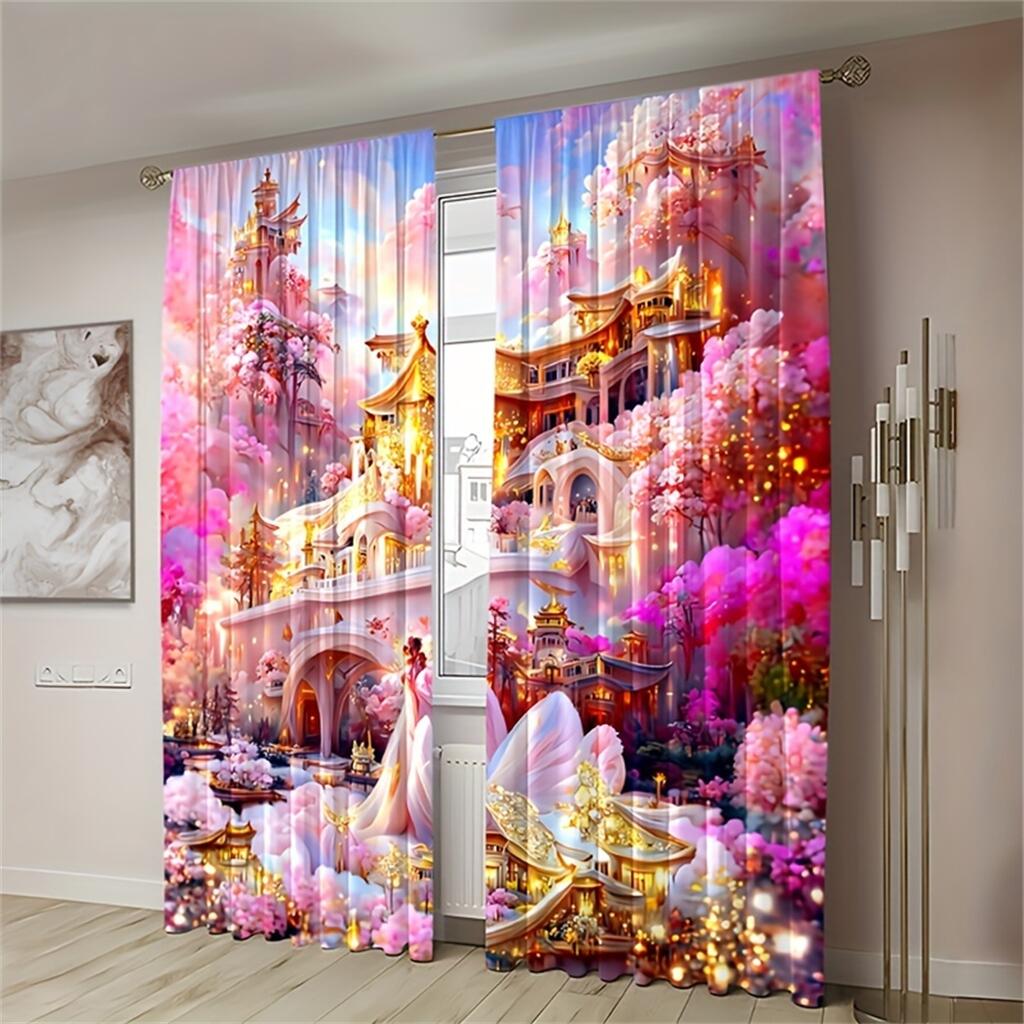 Шторы с принтом в виде розовой вишни Романтичные цветы 3D шторы Теплые декоративные шторы для комнаты девочки, комплект из двух штук