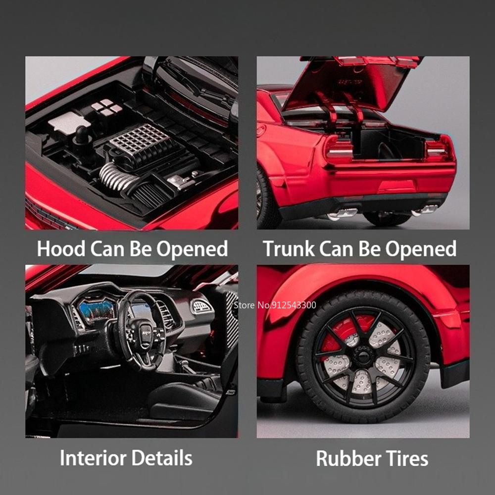 1:24 Challenger SRT Hellcat Модель полицейской машины Игрушка Металлическая литая Оттягивающаяся Звук Свет Миниатюрные модели транспортных средств Детские подарки для мальчиков