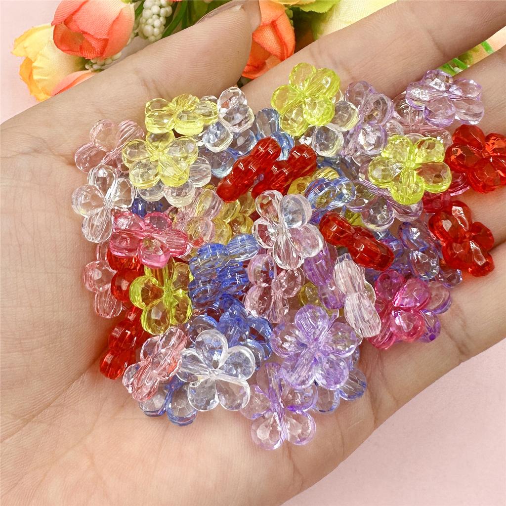 Creative Craft DIY Spacer Loose Beads with Hole Handmade Material 100pcs 14mm Jewelry Accessories Flower Shape Multicolor Acrylic