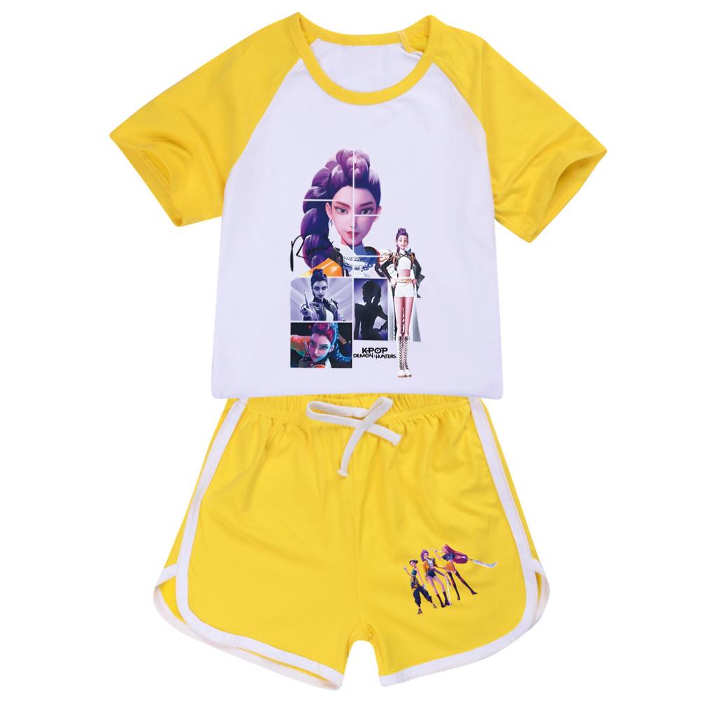 Kids Girls Anime Cartoon POP Singer Super Star Zoey Rumi Mira Print Short Sleeves T-Shirt Shorts Pants Casual Clothes Set