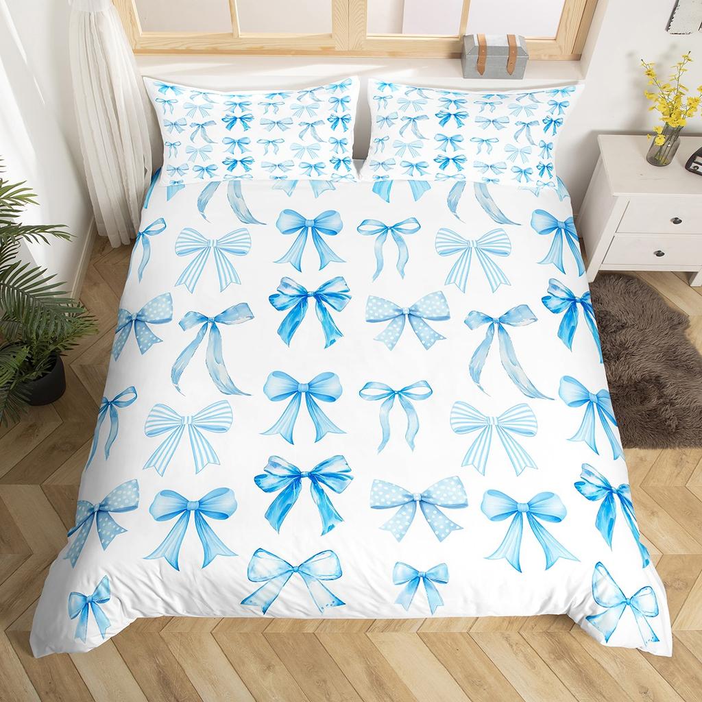 Homewish Девичий розовый комплект пододеяльника с бантом, Кавайный принцессный комплект постельного белья с бантом, Комплект постельного белья в мультяшном стиле с лентами