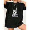 Oversized T Shirt Black Rock Hand Sign Print Casual Wear For Women