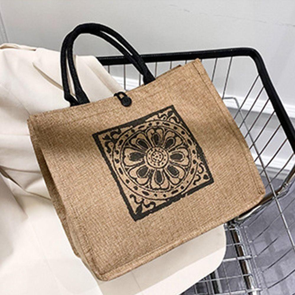 Style Linen Bag Women Tote Bag Bohemian Shoulder Bag Large Capacity Bag Geometric Printing Handbag