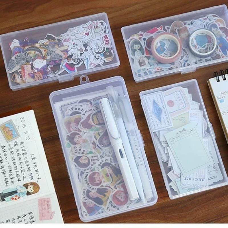 1Pcs Stationery Holder Stickers Office Plastic Storage Box Organizer Manual Account Container Tool Case Mini Transparent Box