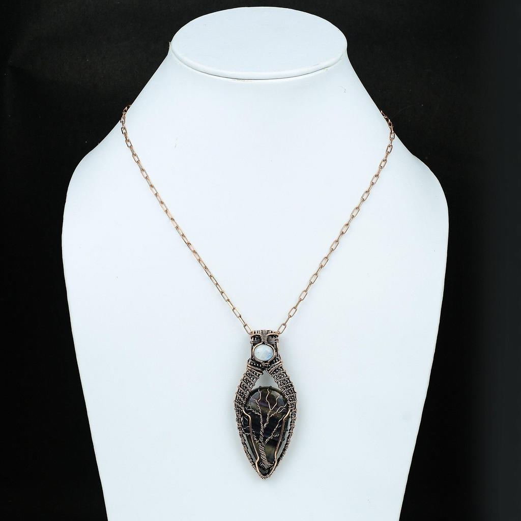 Подвеска из разноцветного флюорита с драгоценными камнями Tree Of Life, подвеска из медной проволоки, подарок для нее, украшения из радужного лунного камня Tree Of Life, ювелирные изделия ручной работы