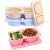 2/4Pcs Double Compartment Dressing Containers with Lid Foldable Silicone Sauce Box Reusable Snack Containers Stackable Condiment Box for Travel