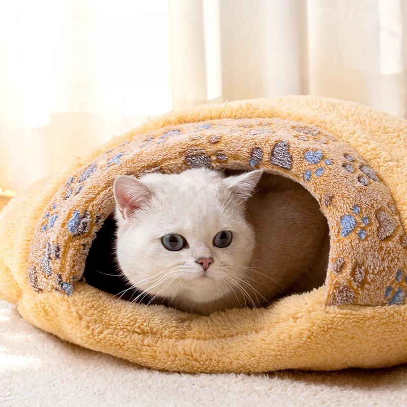 Кошачье гнездо зимнее теплое закрытое спальный мешок для кошки универсальный для всех сезонов зимняя маленькая будка утолщенный съемный моющийся коврик