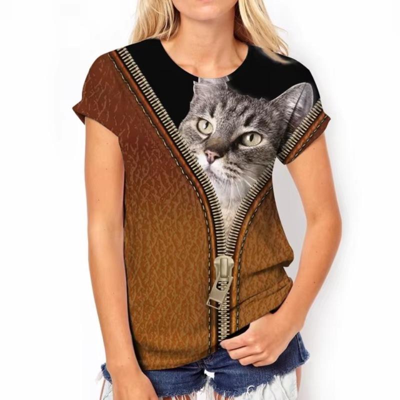 Модные футболки женские Harajuku повседневные топы 3D Kawaii Cat Printing Oversize женские смешные футболки с коротким рукавом летние топы