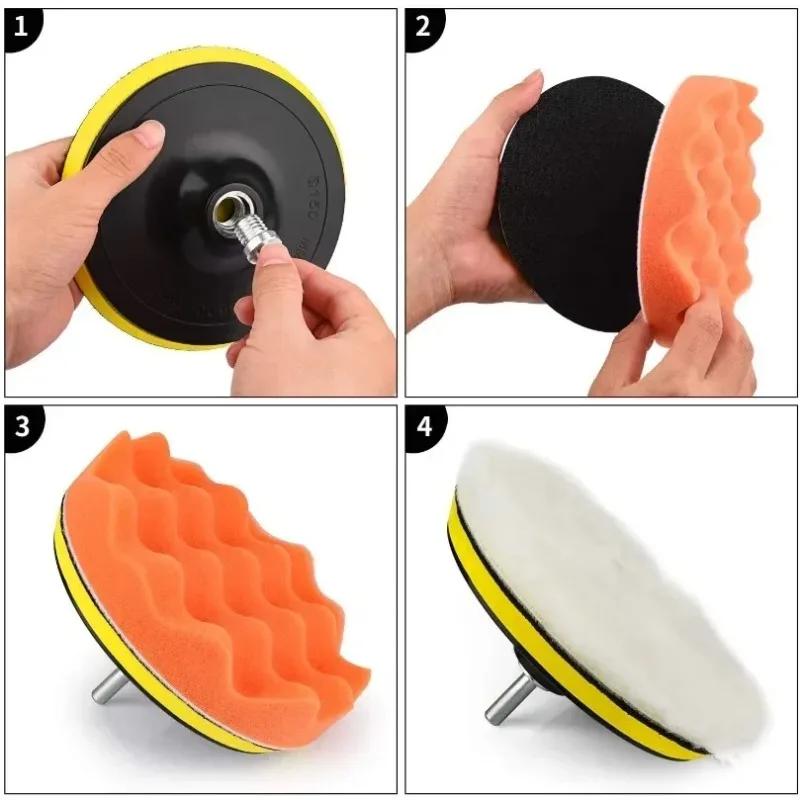 7/11 шт., набор губок для полировки, имитация плюша, шлифовальная губка для чистки колес, набор для красоты автомобиля, электрическая дрель для полировки