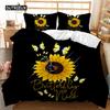 Sunflower Duvet Cover Set Yellow Flower Bedding Set Sunflower Botanical Floral Garden Bloom Print On Black Polyester Quilt Cover