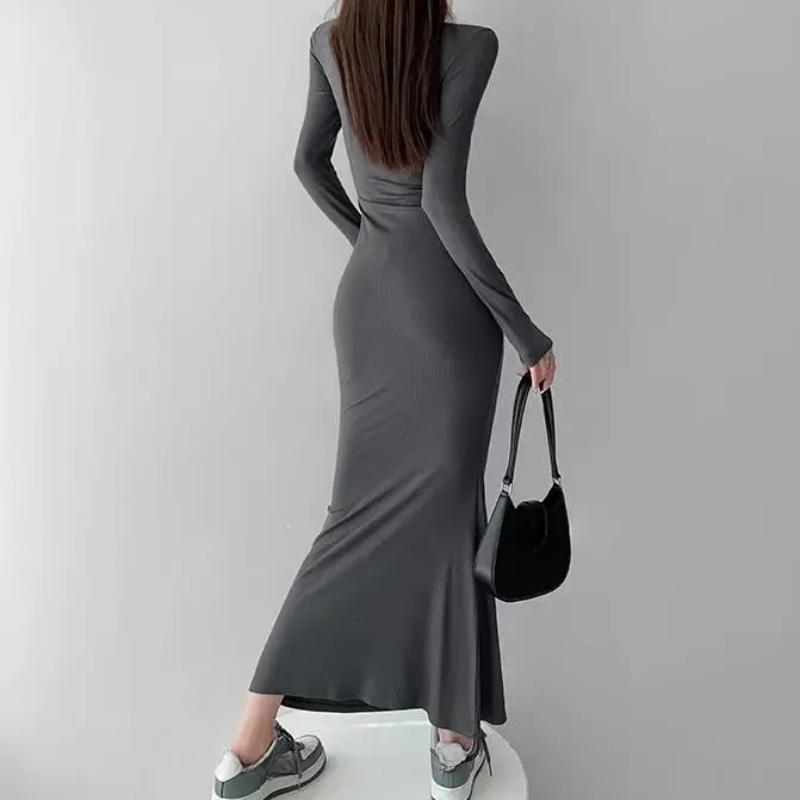 Y2K Sexy Black Dress Women Vintage Wrap Slim Bodycon Long Dresses Party Evening Square Collar Fashion Spring Outfits