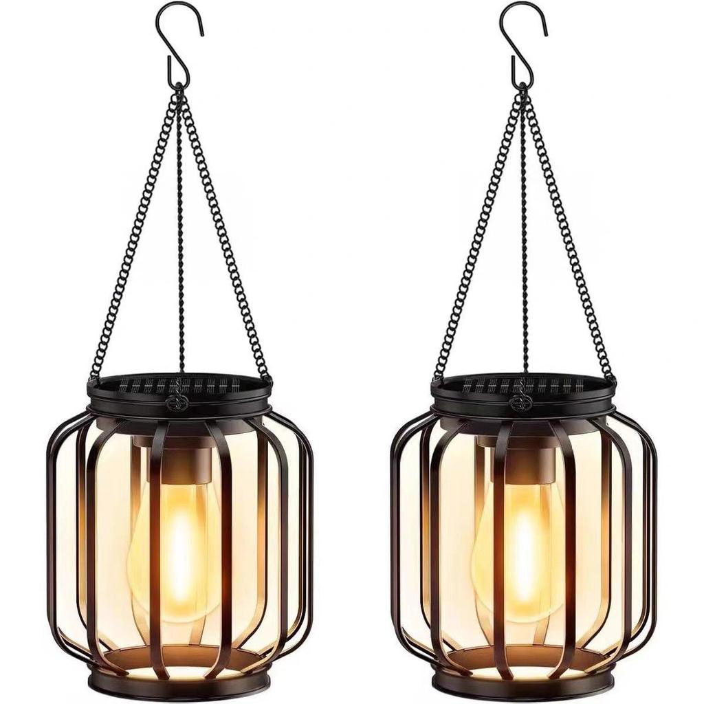 Solar Wrought Iron Lantern Light: Retro Mesh Pendant for Outdoor Garden, Courtyard, and Balcony Ambiance.