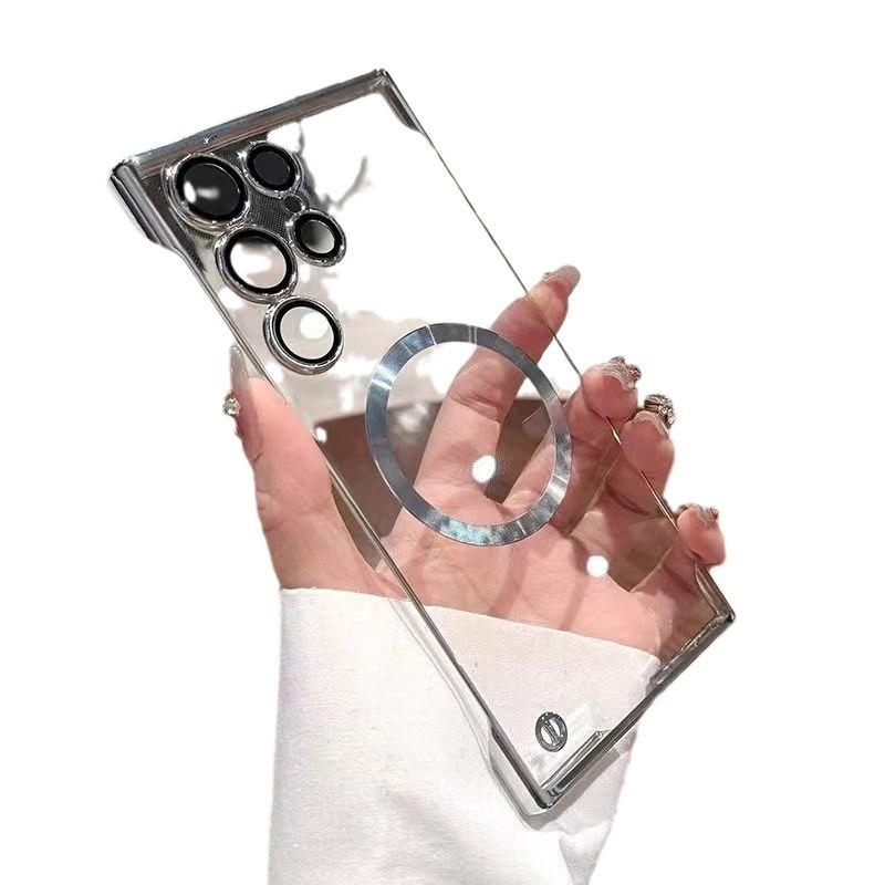 Применимо к чехлу для мобильного телефона Samsung S26Ultra, прозрачный ультратонкий гальванический магнитный присос S25 безрамочный жесткий чехол S24 очки
