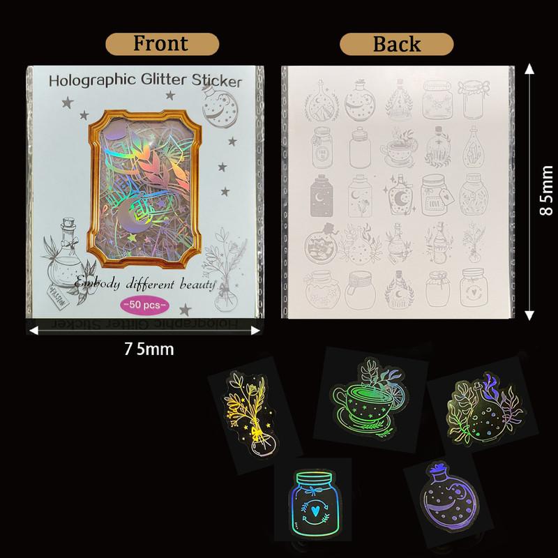 Голографические лазерные наклейки, 100 шт., прозрачные, серебристые, винтажные, декоративные блестящие наклейки «сделай сам», справочник, наклейки для домашних животных, посылка