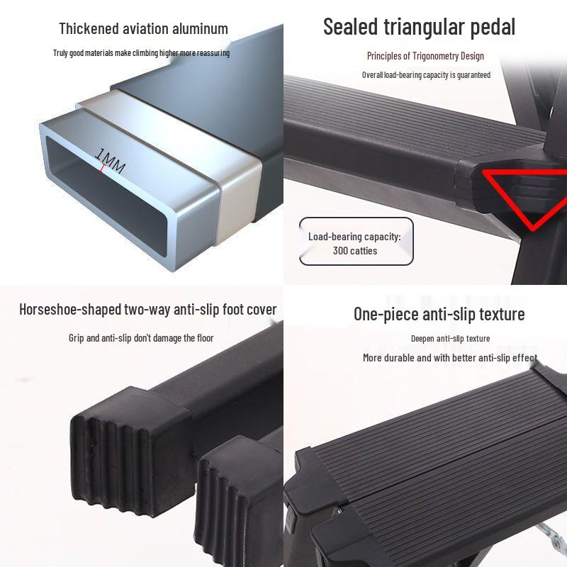 A-Frame Aluminum Folding Ladder, 3/4-Step, Indoor & Double-Sided