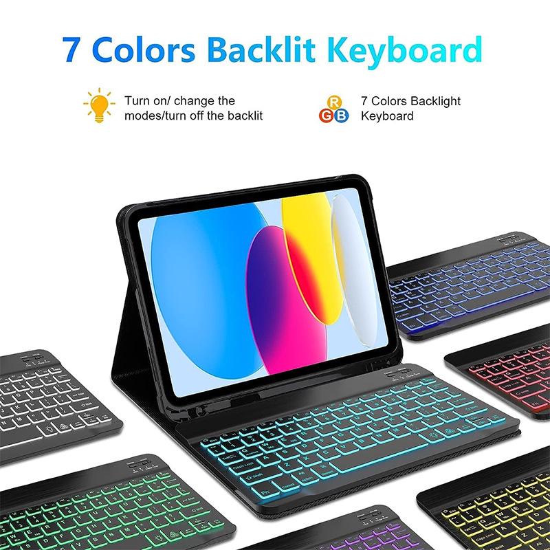 Защитный чехол для iPad 11-го поколения со съемной светящейся Bluetooth-клавиатурой A16, магнитным слотом для стилуса 10,9", кожаной обложкой