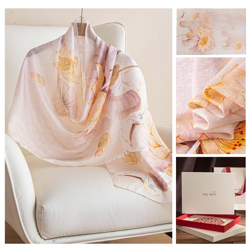 Mulberry Silk Scarf Gift Box Elders Fashionable Printed Long Shawl Versatile Luxury Accessory