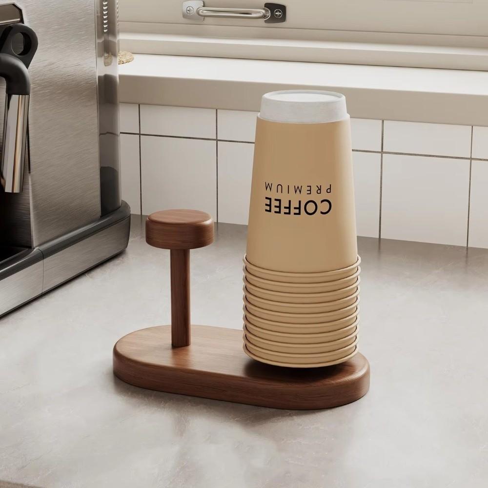 Round Disposable Paper Cup Holder Wooden Storage Rack Household Cup Dispenser Stand  Home Decor