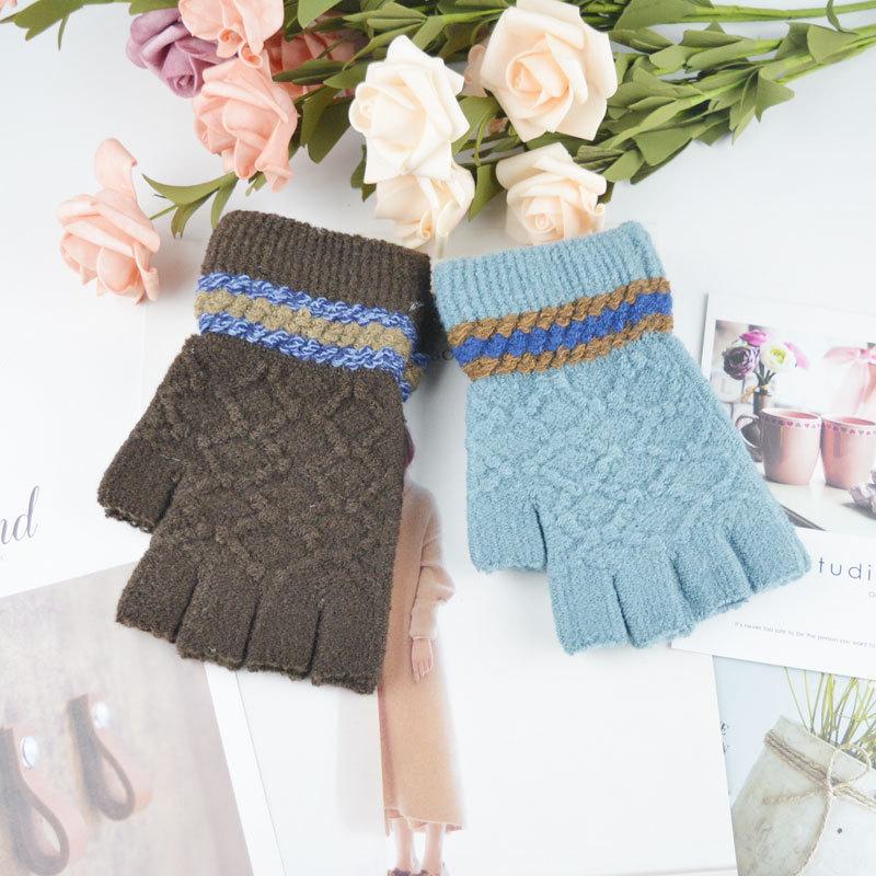 Мужские перчатки без пальцев зимние зимние теплые вязаные шерстяные утолщенные с открытыми пальцами