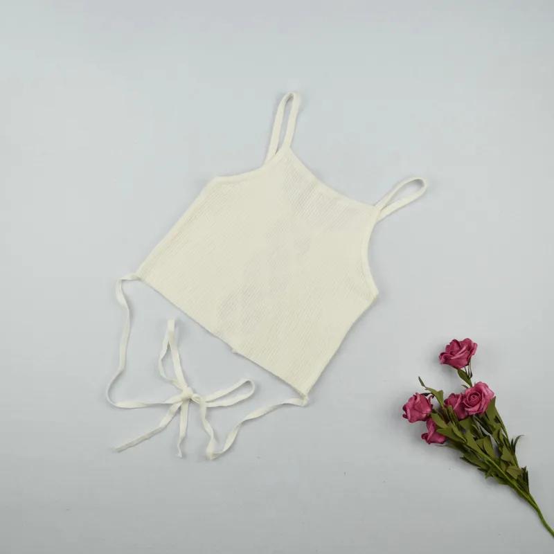 WTEMPO Летние укороченные топы, женские однотонные повседневные бандажные футболки без рукавов, модные черно-белые топы на бретелях на шнуровке