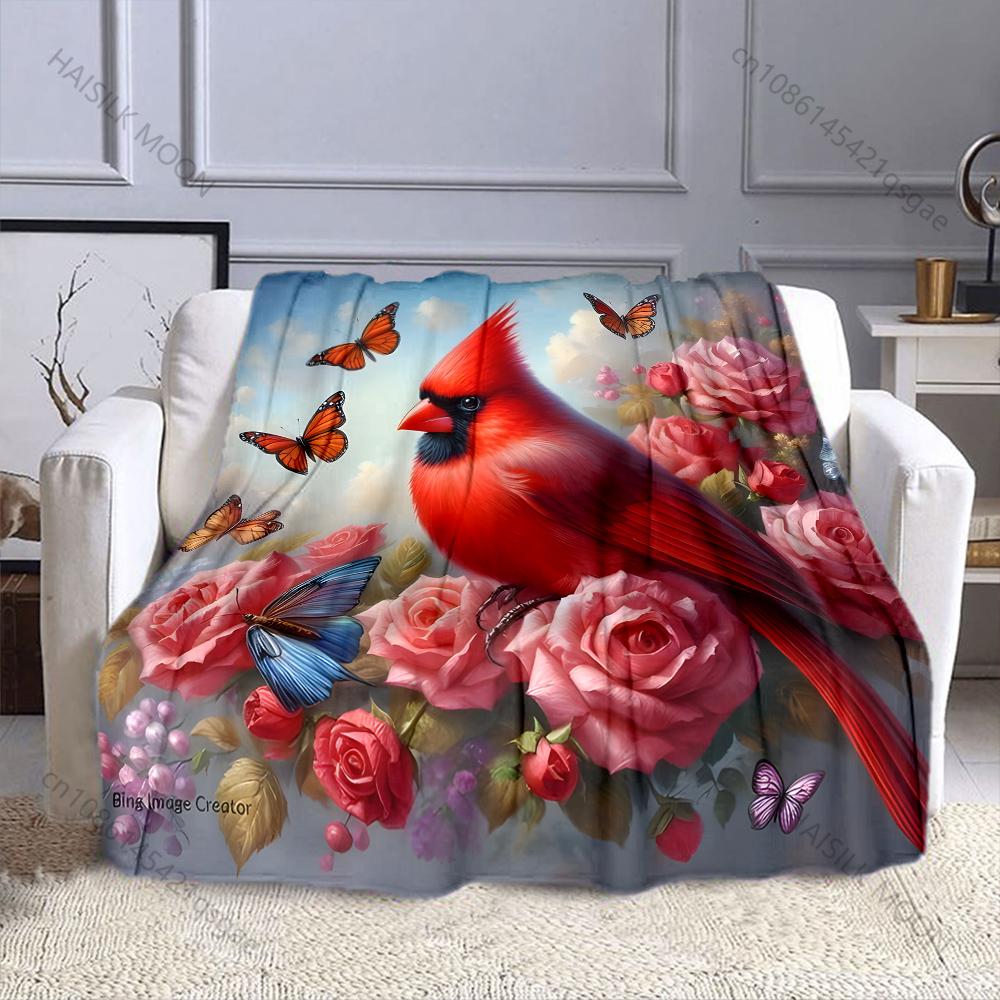 Cardinal Butterfly Fantasy Print Blanket Warm Soft Luxury Gifts for Children Adults Suitable for Home Bed Sofa Travel RV