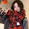 Thickened Knitted Plaid Scarf Korean Style Winter Cashmere Shawl Y2K Checkered Scarf  Unisex