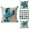 Exquisite 18" Blue Sea Animal Cotton Linen Cushion Cover For Stylish Living Spaces