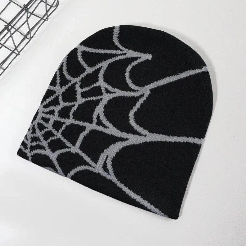 Fashion Knitting Spider Web Design Hat for Men Women Pullover Pile Cap Y2k Goth Warm Beanie Hats New Hip-hop Street Cap