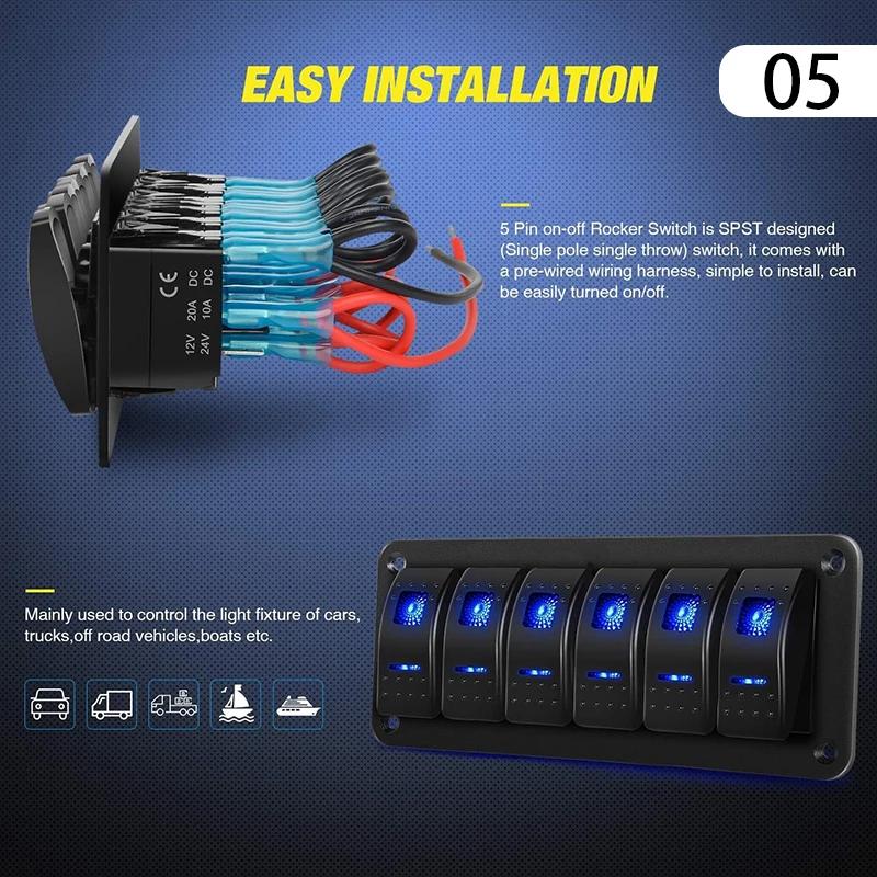 Для Морской Лодки Каравана Автомобиля Грузовика Водонепроницаемая Панель Двойного Переключателя С Вкл-Выкл Тумблером Светодиодная Панель Тумблеров 12-24В 6 Гнезд