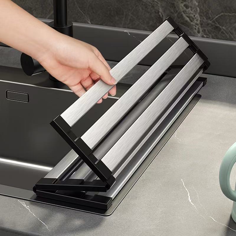 304 Stainless Steel Kitchen Sink Drain Rack Sink Dish Rack Dish Rack Foldable Telescopic Drain Basket Dish Organizer Dries Fast