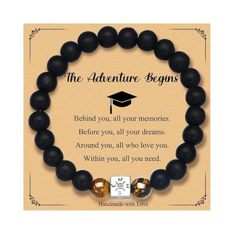 Black Matte Stone & Tiger Eye Square Cross Pendant Bracelet