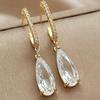 Серьги-подвески Huitan Pear Green CZ для женщин, темпераментные, золотистого цвета, висячие серьги, офисные женские роскошные модные украшения