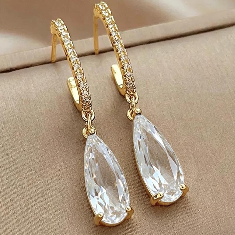 Серьги-подвески Huitan Pear Green CZ для женщин, темпераментные, золотистого цвета, висячие серьги, офисные женские роскошные модные украшения