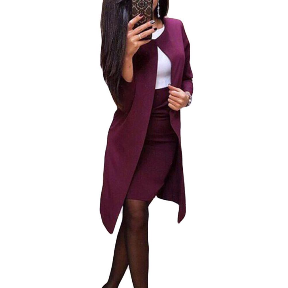 Puntos Solid Color 2Pcs Office Lady Осенняя длинная куртка-пиджак Bodycon Mini Skirt Suit