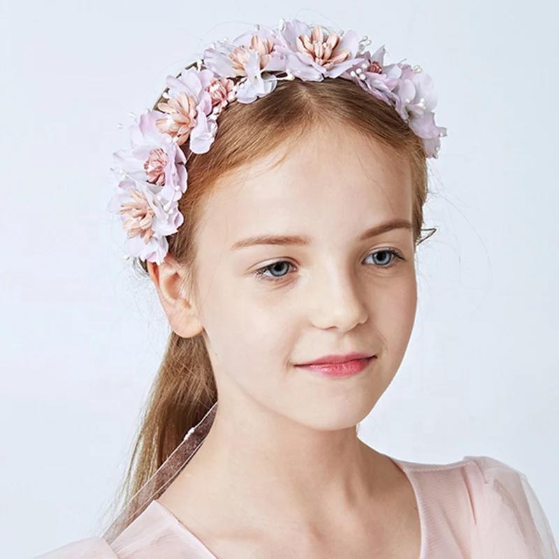 Fairy Girl Hairband Flower Headpiece Children Kid Hair Accessories Baby Shower Headband Floral Wreath for Birthday Party