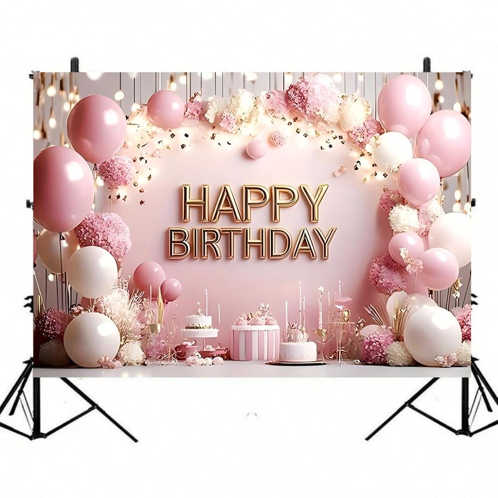 2D flat 1pc rose gold birthday party background, polyester material, festival celebration, birthday, party celebration,