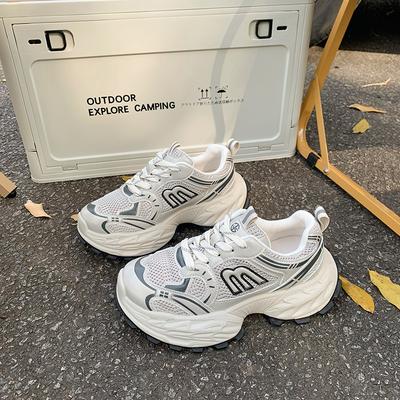 Парижская модная платформа кроссовки папы женские 2025 новые маленький рост и худоба сетка дышащие повседневные спортивные туфли