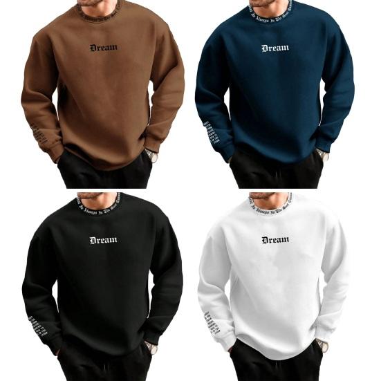 Мужской осенне-зимний свитшот с круглым вырезом и длинным рукавом с буквенным принтом, длинный рукав, толстый, свободный, мягкий, теплый, мужской повседневный топ средней длины