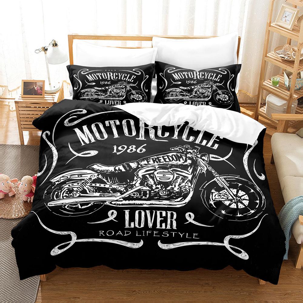 Motorcycle Duvet Cover Set Dirt Bike Extreme Sports Theme for Boy Girl Motocross Racer Polyester Bedding Set King Queen Size
