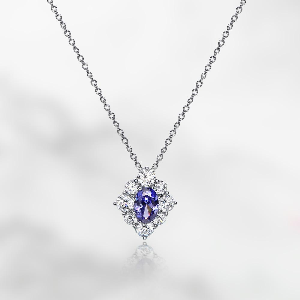 Ювелирные изделия Tancision Серебряное ожерелье Темперамент Сапфировый цветок 6 * 9 Геометрический кулон 925 40 + 3
