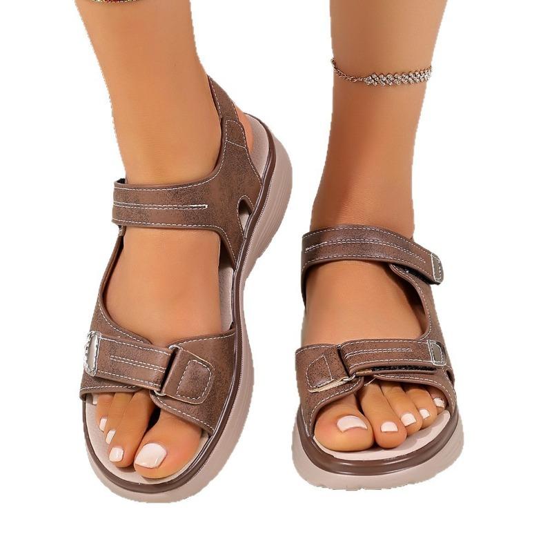 Женские летние повседневные сандалии большого размера в спортивном стиле на липучке, удобные сандалии с открытым носком