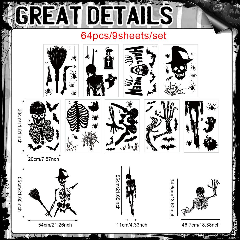 Popular Halloween Witch Holiday Party Window Sticker Bat Horror Wall Decoration Sticker Ghost Spider Sticker