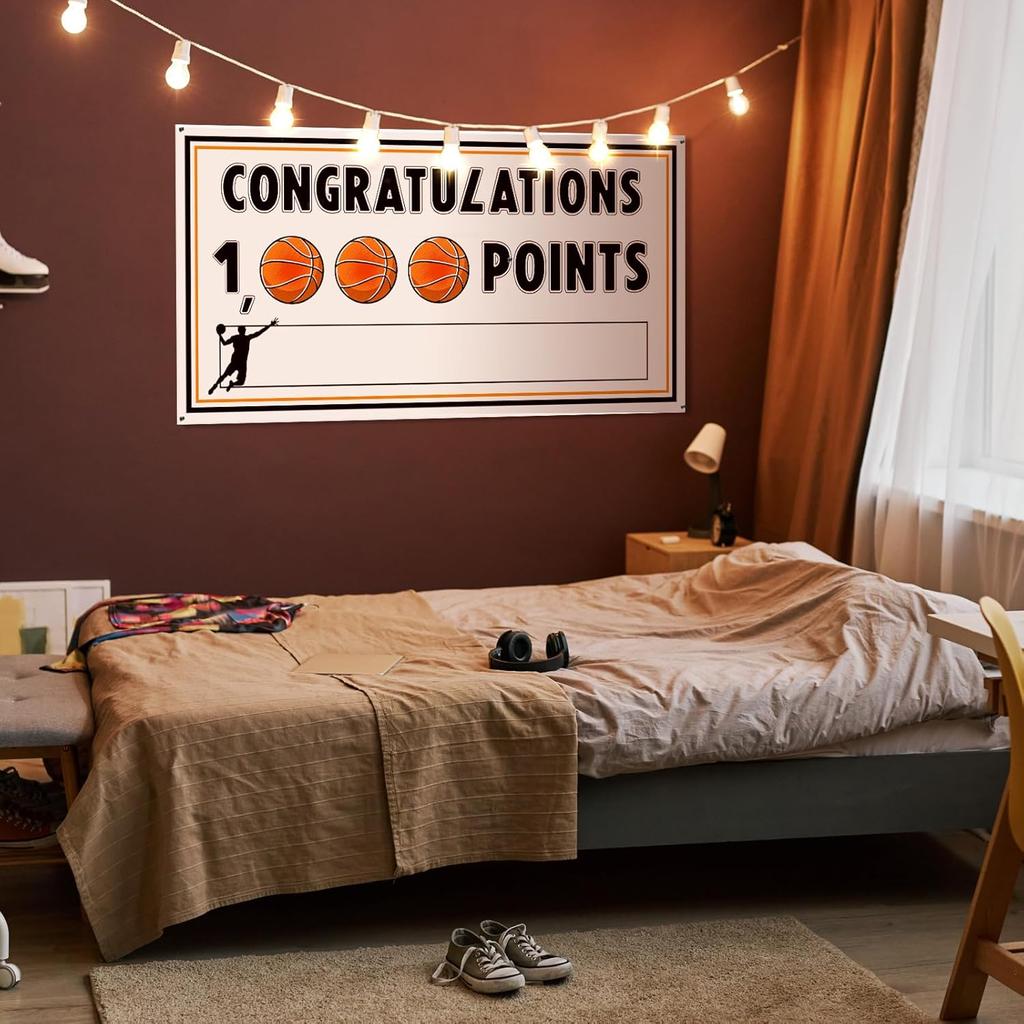 Basketball 1, 000 Points Banner Personalized 1000 Points Memorial Banner Sign 2ft x 4ft Celebrate Party Supply Great Decoration for Award Banquet
