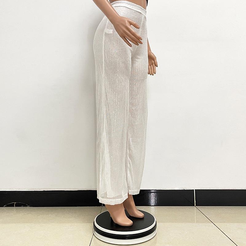 Women's New High Grade Solid Color Pendant Sequin Casual Wide Leg Pants